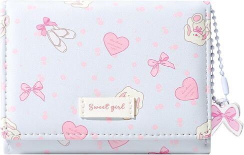 Small Wallet Bunny Floral Heart Coquette Bow Print Wallet with ID Credit Card Slots for Women Girls (CREAM) in Kuwait