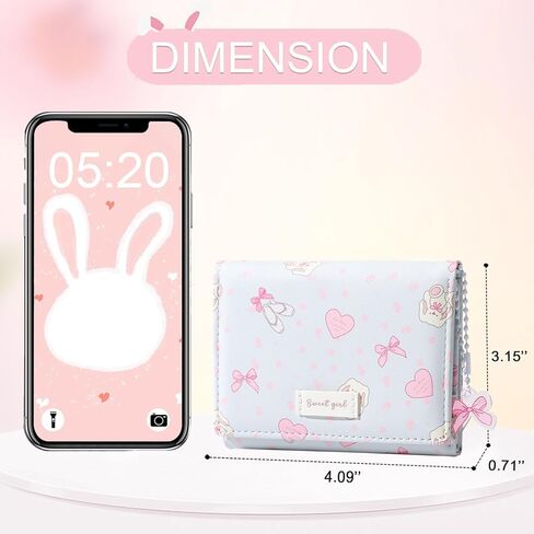 Small Wallet Bunny Floral Heart Coquette Bow Print Wallet with ID Credit Card Slots for Women Girls (CREAM) in Kuwait