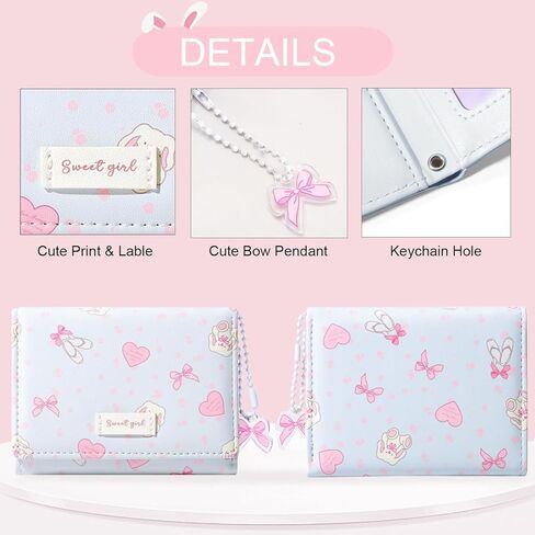 Small Wallet Bunny Floral Heart Coquette Bow Print Wallet with ID Credit Card Slots for Women Girls (CREAM) in Kuwait