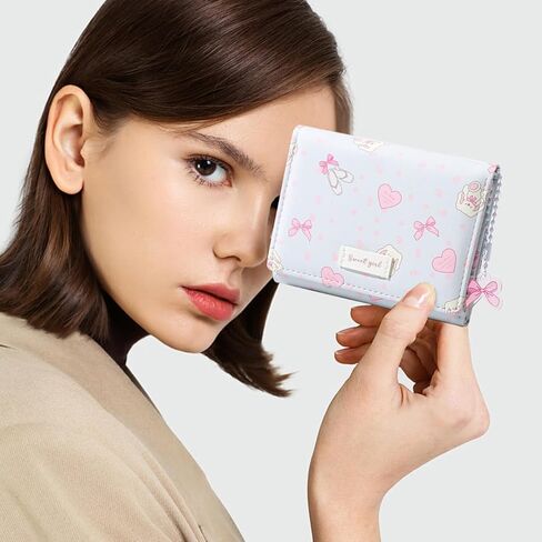 Small Wallet Bunny Floral Heart Coquette Bow Print Wallet with ID Credit Card Slots for Women Girls (CREAM) in Kuwait