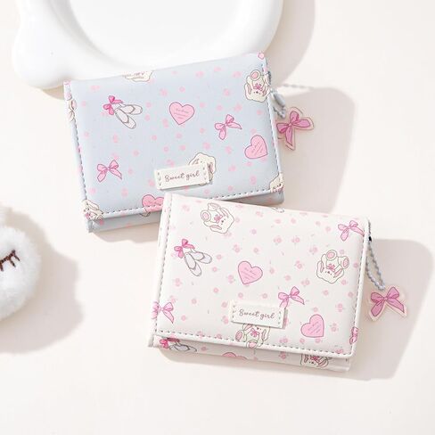 Small Wallet Bunny Floral Heart Coquette Bow Print Wallet with ID Credit Card Slots for Women Girls (CREAM) in Kuwait