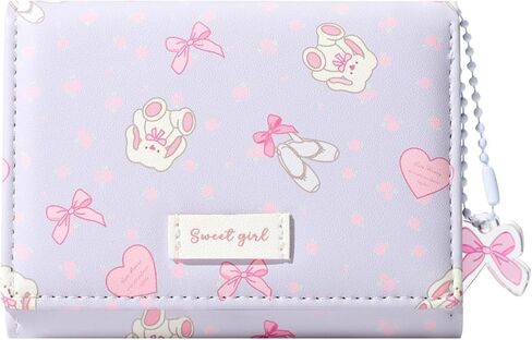 Small Wallet Bunny Floral Heart Coquette Bow Print Wallet with ID Credit Card Slots for Women Girls (CREAM) in Kuwait