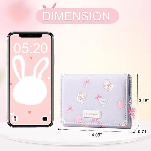 Small Wallet Bunny Floral Heart Coquette Bow Print Wallet with ID Credit Card Slots for Women Girls (CREAM) in Kuwait