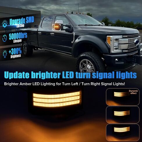 2PCS Clear Lens LED side Mirror Marker light Compatible with 2015-2022 F150 2017-2022 F250 F350 F450 super duty Switchback White Driving Parking Light Amber sequence flashing Turn Signal Light in Kuwait