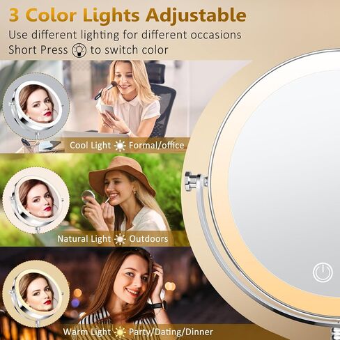 8 "مرآة مكياج مضاءة ، 1x/10x 4000mah قابلة لإعادة الشحن مرآة مكبرة عالية الجوانب مع 3 ألوان تعتي in Saudi Arabia
