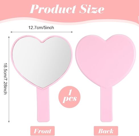 مرآة رموش ماكياج ماكياج على شكل قلب مع مقبض ، مرآة ماكياج سفر محمولة ، مرآة تجميلية على شكل قلب صغير للنساء والفتيات (أسود) in Kuwait