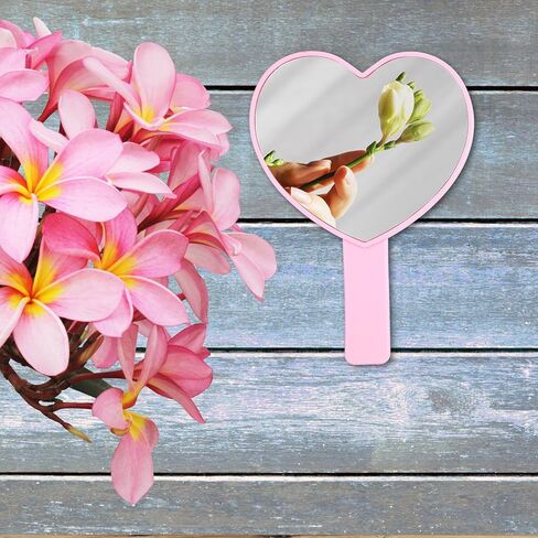 مرآة رموش ماكياج ماكياج على شكل قلب مع مقبض ، مرآة ماكياج سفر محمولة ، مرآة تجميلية على شكل قلب صغير للنساء والفتيات (أسود) in Kuwait