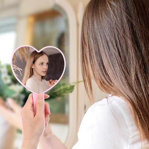 مرآة رموش ماكياج ماكياج على شكل قلب مع مقبض ، مرآة ماكياج سفر محمولة ، مرآة تجميلية على شكل قلب صغير للنساء والفتيات (أسود) in Kuwait