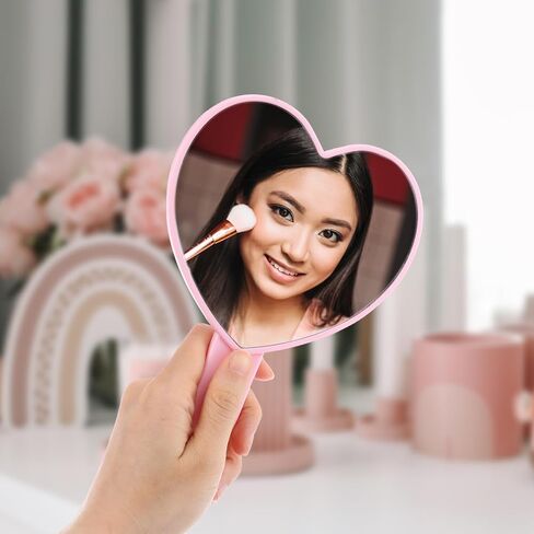 مرآة رموش ماكياج ماكياج على شكل قلب مع مقبض ، مرآة ماكياج سفر محمولة ، مرآة تجميلية على شكل قلب صغير للنساء والفتيات (أسود) in Kuwait