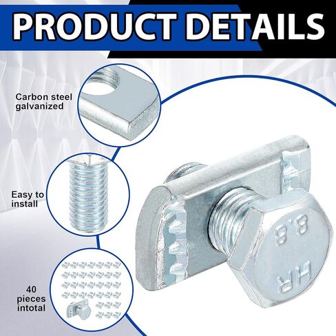 40 Pcs Channel Nut and 1/2 x 15/16 Bolt for All 1-5/8 Strut Channel, Galvanized Plating Channel Steel Screws for Use in Construction, Industry, Construction Sites, Factories in Kuwait