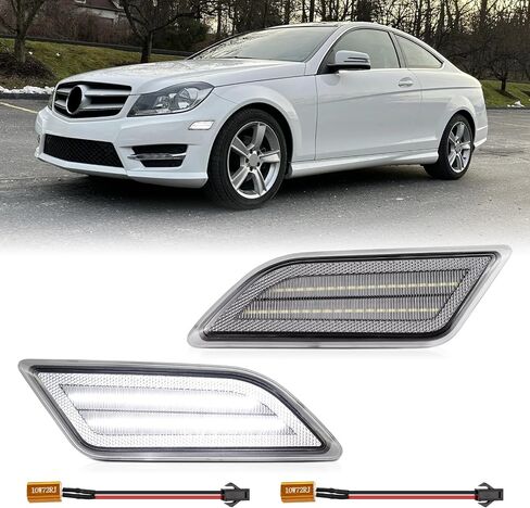 Clear Lens White LED Side Marker Lights For 2012-2014 Mercedes Benz W204 LCI C250 C300 C350 C-Class Sedan Coupe, 2PCS Front Fender Indicator in Saudi Arabia