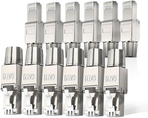 موصل Cat7 Cat6A RJ45 مكون من 6 قطع، مقابس إنهاء إيثرنت محمية بسبائك الزنك خالية من الأدوات لكابل Cat7 حتى 23AWG كابل إيثرنت S/FTP صلب in Kuwait