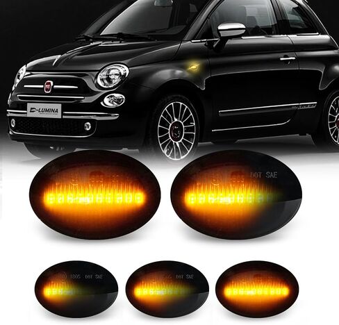 D-lumina متسلسل العنبر LED LED أضواء الجانبية ماركت انعطاف الجمعية العدسة المدخنة لعام 2007-2019 FIAT 500 500C 500E ABARTH FREND FENDER Side Marker ، استبدل ضوء علامة OEM ، حزمة 2 من 2 in Kuwait