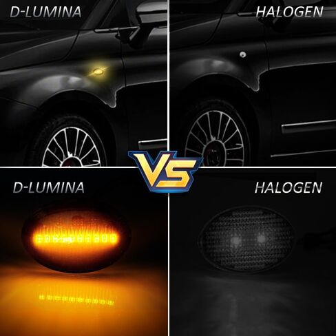 D-lumina متسلسل العنبر LED LED أضواء الجانبية ماركت انعطاف الجمعية العدسة المدخنة لعام 2007-2019 FIAT 500 500C 500E ABARTH FREND FENDER Side Marker ، استبدل ضوء علامة OEM ، حزمة 2 من 2 in Kuwait