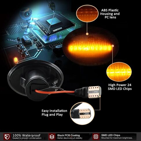 D-lumina متسلسل العنبر LED LED أضواء الجانبية ماركت انعطاف الجمعية العدسة المدخنة لعام 2007-2019 FIAT 500 500C 500E ABARTH FREND FENDER Side Marker ، استبدل ضوء علامة OEM ، حزمة 2 من 2 in Kuwait