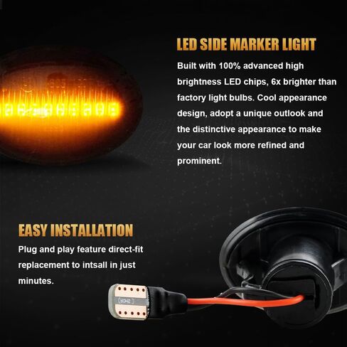 D-lumina متسلسل العنبر LED LED أضواء الجانبية ماركت انعطاف الجمعية العدسة المدخنة لعام 2007-2019 FIAT 500 500C 500E ABARTH FREND FENDER Side Marker ، استبدل ضوء علامة OEM ، حزمة 2 من 2 in Kuwait