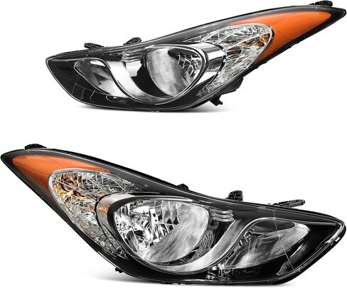 DWVO Headlights Assembly Compatible with Elantra 2007 2008 2009 2010 07 08 09 10 Replacement Headlamp Chrome Housing Amber Reflector Clear Lens (Not Fit Hatchback Model) in Kuwait