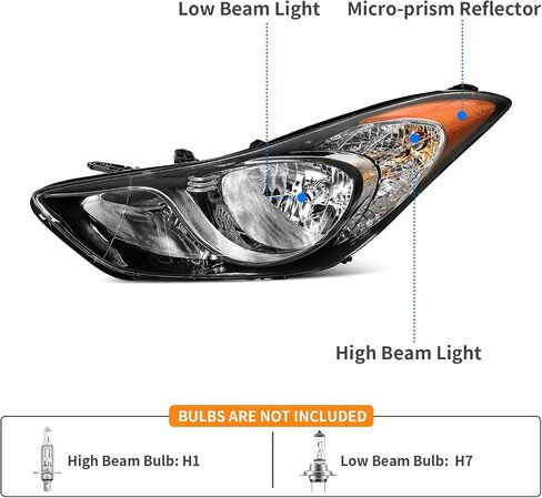 DWVO Headlights Assembly Compatible with Elantra 2007 2008 2009 2010 07 08 09 10 Replacement Headlamp Chrome Housing Amber Reflector Clear Lens (Not Fit Hatchback Model) in Kuwait