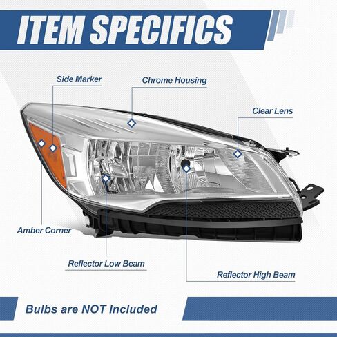 Auto Dynasty Headlights Assembly Compatible with 2013 2014 2015 2016 Ford Escape 3rd Gen, Factory Style Headlamps Replacement, Driver and Passenger Side, Chrome Housing Amber Corner in Saudi Arabia