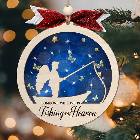 Fishing in Heaven Ornament - Memorial Ornament for Loss of Dad - Bereavement Gifts for Loss of Father - Sympathy Gifts for Loss of Dad - Memorial Dad Ornament - Suncatcher Fishing Ornaments (H66) in Kuwait