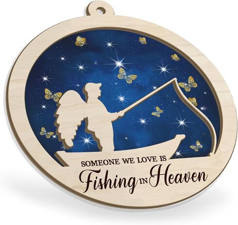 Fishing in Heaven Ornament - Memorial Ornament for Loss of Dad - Bereavement Gifts for Loss of Father - Sympathy Gifts for Loss of Dad - Memorial Dad Ornament - Suncatcher Fishing Ornaments (H66) in Kuwait