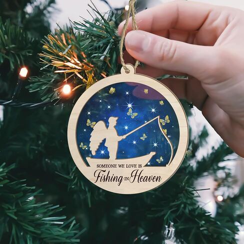 Fishing in Heaven Ornament - Memorial Ornament for Loss of Dad - Bereavement Gifts for Loss of Father - Sympathy Gifts for Loss of Dad - Memorial Dad Ornament - Suncatcher Fishing Ornaments (H66) in Kuwait