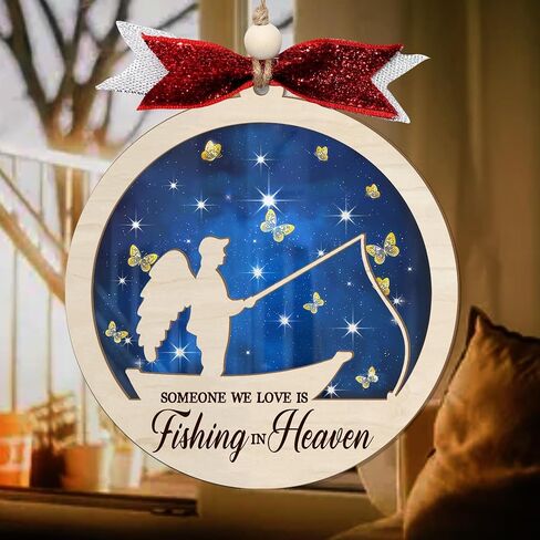 Fishing in Heaven Ornament - Memorial Ornament for Loss of Dad - Bereavement Gifts for Loss of Father - Sympathy Gifts for Loss of Dad - Memorial Dad Ornament - Suncatcher Fishing Ornaments (H66) in Kuwait