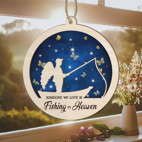 Fishing in Heaven Ornament - Memorial Ornament for Loss of Dad - Bereavement Gifts for Loss of Father - Sympathy Gifts for Loss of Dad - Memorial Dad Ornament - Suncatcher Fishing Ornaments (H66) in Kuwait