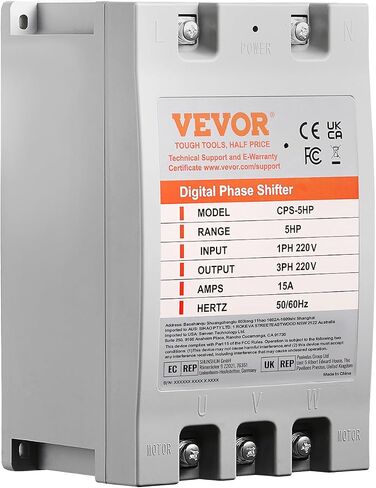 VEVOR Single Phase to 3 Phase Converter - 10HP 30A 220V Input/Output Digital Phase Shifter for Residential & Light Commercial Use (One Converter for One Motor Only) in Saudi Arabia