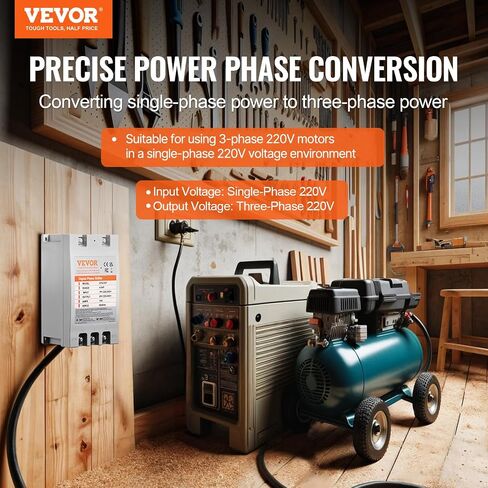 VEVOR Single Phase to 3 Phase Converter - 10HP 30A 220V Input/Output Digital Phase Shifter for Residential & Light Commercial Use (One Converter for One Motor Only) in Saudi Arabia