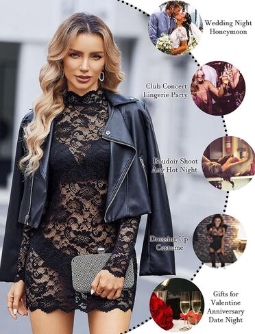 Avidlove Women's Long Sleeve Lace Cocktail Dress Sexy See Through Lingerie Mini Babydoll Dresses for Party (No Linling) in Saudi Arabia