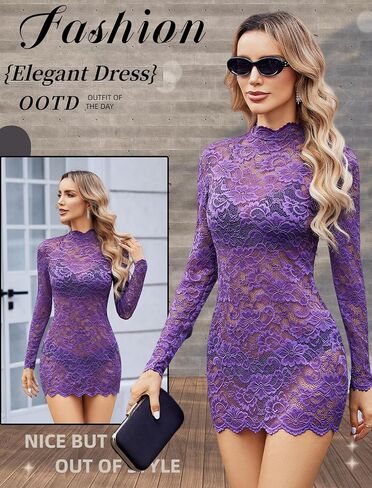 Avidlove Women's Long Sleeve Lace Cocktail Dress Sexy Sear من خلال ملابس Babydoll Lingerie Mini للحفلة (بدون لينلينج) in Kuwait