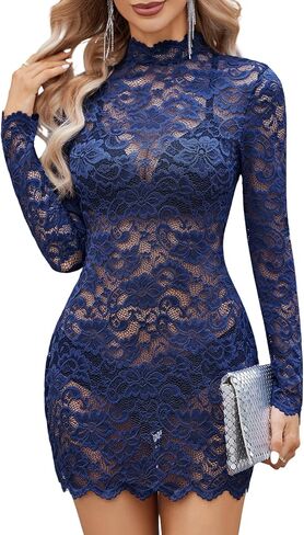 Avidlove Women's Long Sleeve Lace Cocktail Dress Sexy Sear من خلال ملابس Babydoll Lingerie Mini للحفلة (بدون لينلينج) in Kuwait