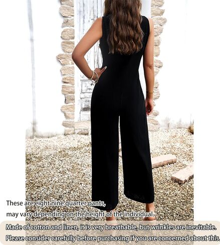 Women Wide Leg One Piece Jumpsuit Sleeveless Loose Baggy Dressy Button Down Romper Casual Summer Outfits with Pocket in Kuwait