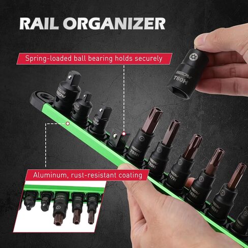 Triple-Square Spline Bit Socket Set: 13-Piece Socket Set with Magnetic Socket Rail Organizer, 1/4,3/8,1/2-inch Drive M4-M18 12 Point Bit Socket Set for Garages Workshops in Kuwait