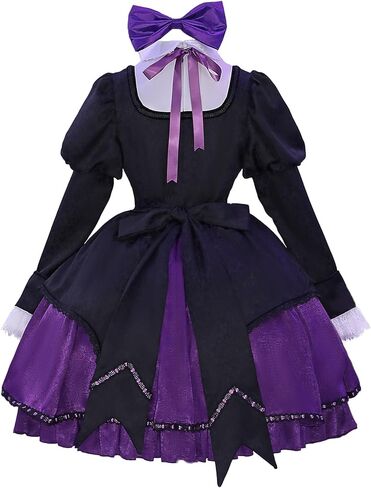 miccostumes النساء الأزياء الأنيمي cosplay الفستان القوطي الأرجواني الأسود والحزام مع جوارب مخططة و bowtie in Saudi Arabia