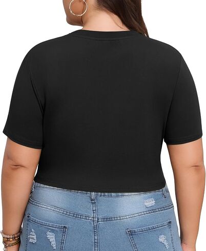 Lastshe Women's Plus Size Summer Crop Tops Short Sleeve Blouses Tie Twist Front Tee T-Shirt Outfits in Saudi Arabia