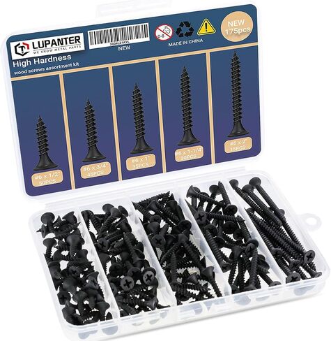 Wood Screws Assortment Kit, 180 PCS Stainless Steel Flat Head Wood Screws Set, Phillips Drive Assorted Screws,Including Sizes(#6 x 1/2, #6 x 3/4, #6 x 1, #6 x 1-1/4, #6 x 2 Inch) in Saudi Arabia