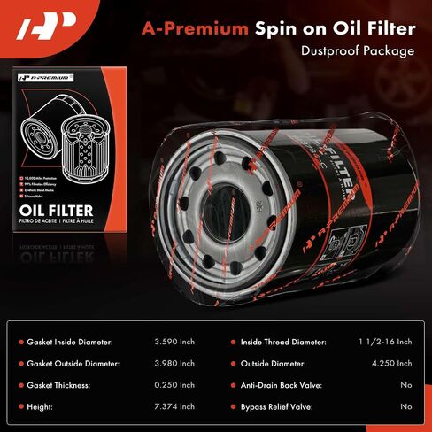 A-Premium 10k Miles Protection on On Filter متوافق مع Ford F-250 ، F-250 HD ، F-250 Super Duty ، F-350 ، F-350 Super Duty ، F-450 Super Duty ، F-550 Super Duty ، F-650 & International Harvester in Saudi Arabia