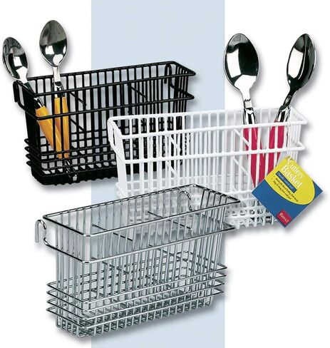 Better Houseware Cutlery Drying Basket with Hooks - Black Coated Steel Wire - 3 Compartments - Fits Most Dish Racks - Utensil Drying Rack for Sink in Saudi Arabia