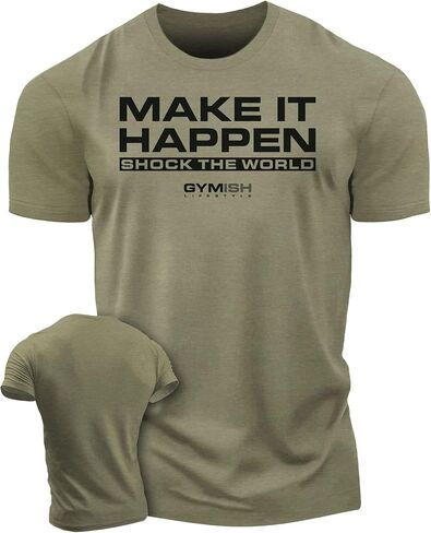 Shock The World Make It Happen Simple Weightlifting Workout Gym Tshirt in Saudi Arabia
