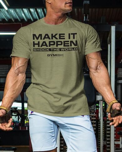 Shock The World Make It Happen Simple Weightlifting Workout Gym Tshirt in Saudi Arabia