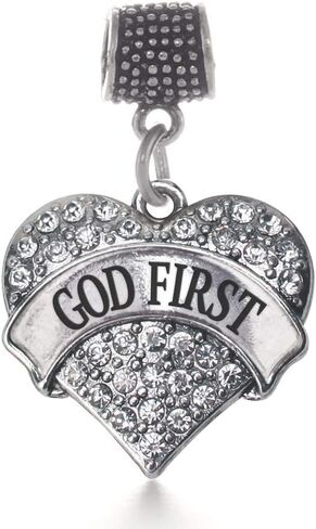 Silver Silver - Silver Pave Heart Charm لسوار مع مجوهرات الزركونيا المكعبة in Kuwait