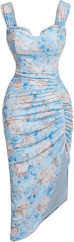 Floerns Women's Floral Asymmetrical Dress Slit Elegant Cocktail Cami Midi Dresses in Kuwait