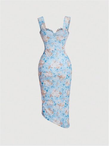 Floerns Women's Floral Asymmetrical Dress Slit Elegant Cocktail Cami Midi Dresses in Kuwait