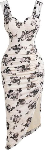 Floerns Women's Floral Asymmetrical Dress Slit Elegant Cocktail Cami Midi Dresses in Kuwait
