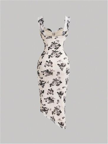 Floerns Women's Floral Asymmetrical Dress Slit Elegant Cocktail Cami Midi Dresses in Kuwait