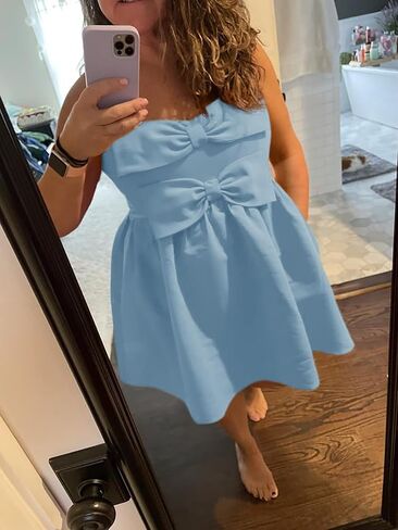 Yousify Womens Cute Mini Bow Dresses 2025 Summer Spaghetti Strap Elegant Babydoll A Line Short Cocktail Party ، S-XXL in Saudi Arabia