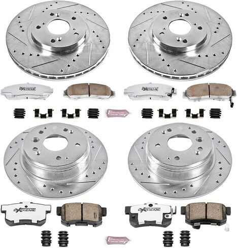 Power Stop K2298-26 Front and Rear Z26 Carbon Fiber Brake Pads with Drilled Slotted Brake Rotors Brake Kit For 2004 2005 2006 2007 2008 Acura TL [Models with Single Piston Front Calipers] in Saudi Arabia