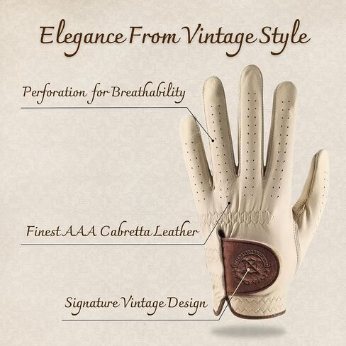 Caddie Classic High-End Vintage Men's Golf Gloves | Solely Crafted with AAA Cabretta Leather | Long-Lasting Durability with Comfortable & Soft Feeling | Golf Glove for Men in Saudi Arabia